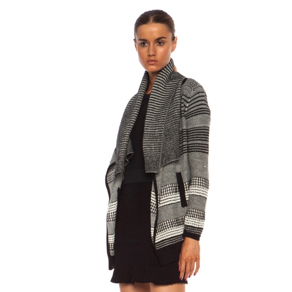 YIGAL AZROUEL 100% Baby Alpaca Jacquard Knit Cardigan Sweater Size XS/S - Picture 3 of 14